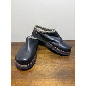 Women's Simple Original Leather Clog Mule Black Slip-On Boho Size-8M 10W